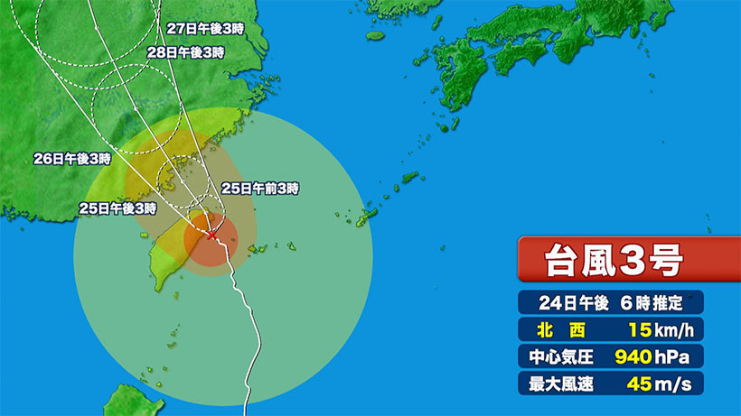 台風3号 非常に強い勢力で北西に進む